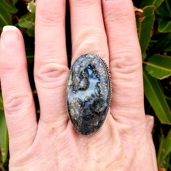 New Huge Pyrite Agate 925 Silver Statement Ring. - Picture 9 of 16
